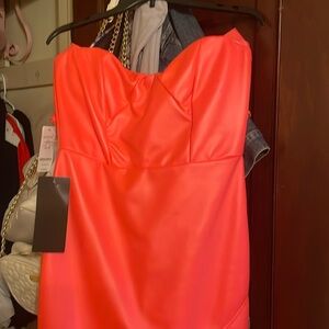 Tangerine heart shaped body con dress